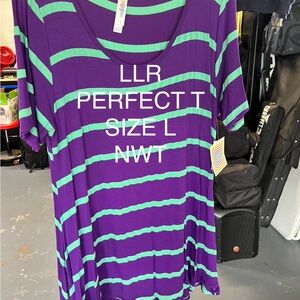 LuLaRoe Perfect Tee - Purple and Green Striped Short Sleeve Top